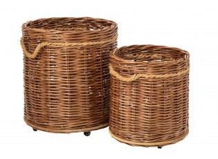 Sada 2ks hnědý proutěný koš / květináč na kolečkách – 60*60*66 / 48*48*54 cm