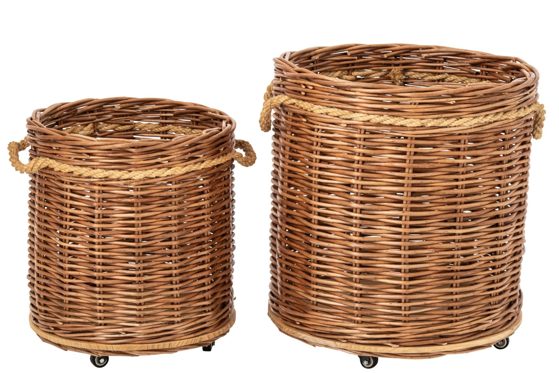 Sada 2ks hnědý proutěný koš / květináč na kolečkách – 60*60*66 / 48*48*54 cm J-Line by Jolipa Sada 2ks hnědý proutěný koš / květináč na kolečkách – 60*60*66 / 48*48*54 cm J-Line by Jolipa