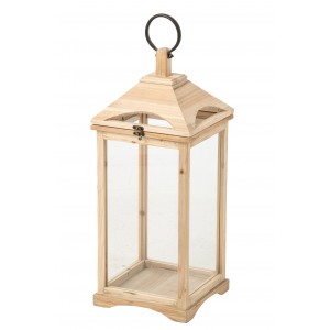 Přírodní antik dřevěná lucerna Chamonia – 25*26*61 cm