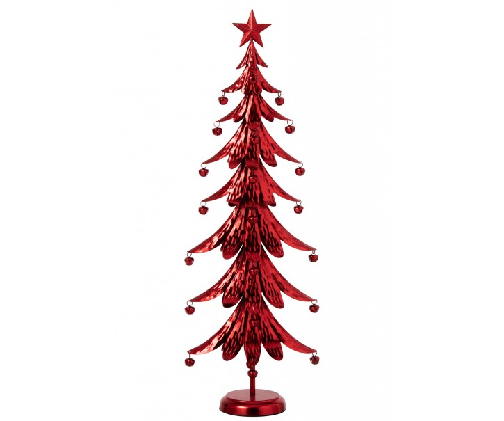 Červený veliký kovový stromek s rolničkami Christmas Tree XL – 25*13*78,5 cm J-Line by Jolipa