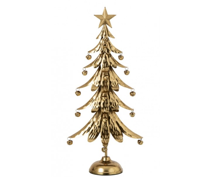 Zlatý kovový stromek s rolničkami Christmas Tree L – 25,5*11,5*56 cm J-Line by Jolipa