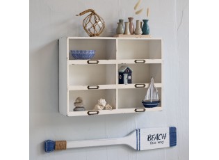 Bílá antik nástěnná polička Chic Antique s 6 přihrádkami – 50*14,5*37 cm