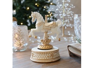 Krémová sntik hudební skříňka Noël s koníkem – 12*11*17,5 cm