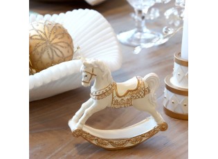 Houpací koník Noël z polyresinu v odstínu antique krémová – 12*3*11,5 cm