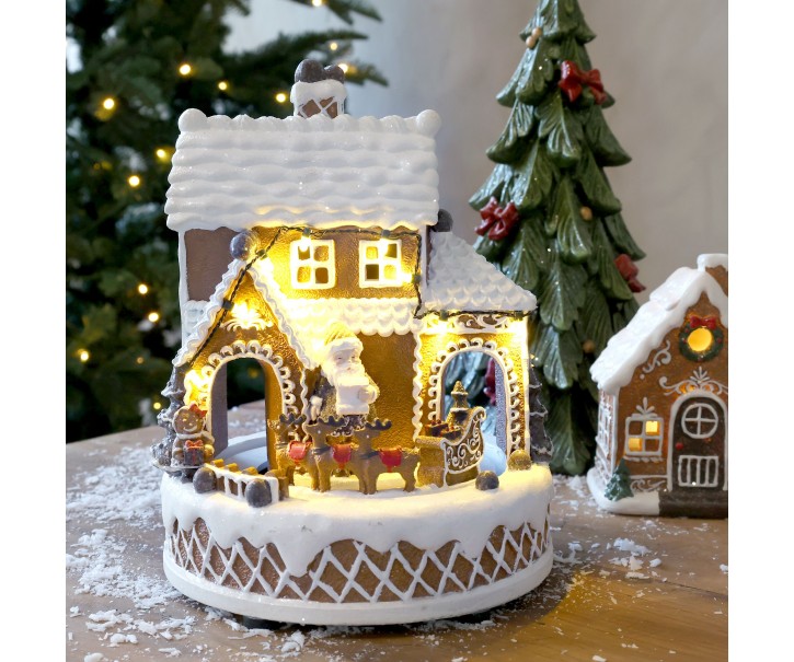Hudební skříňka perníkový domek Noël LED osvětlením – Ø 17*23 cm Chic Antique