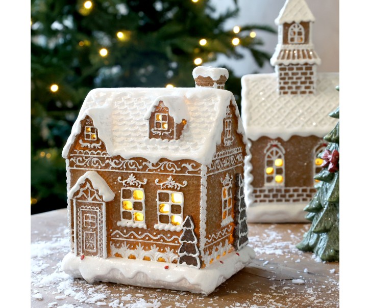 Perníková chaloupka s LED světýlky Noël Gingerbread – 13*11*17 cm / 3xAA Chic Antique