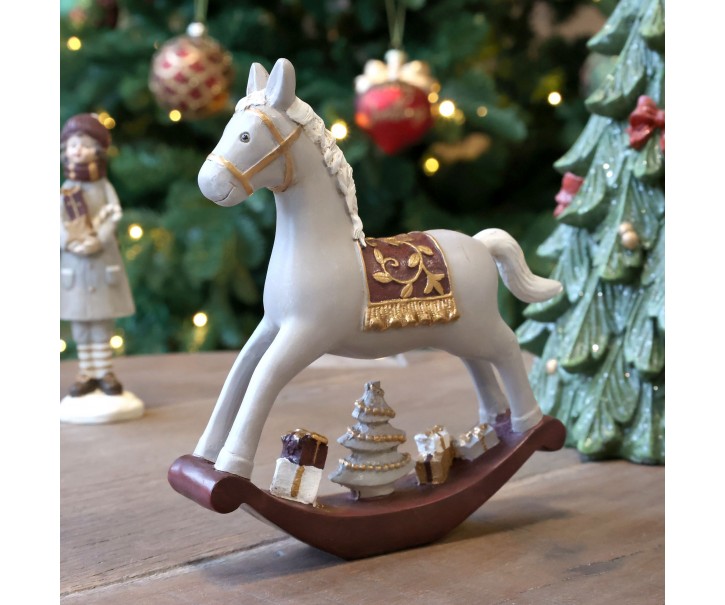 Dekorace figurka houpací koník Cherry Noël s dárky – 18*4*18 cm Chic Antique