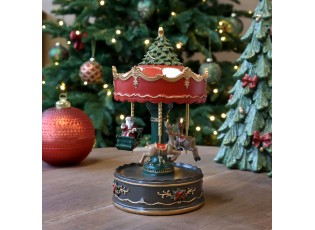 Hudební natahovací skřínka Noël s kolotočem z polyresinu – Ø 12*22 cm