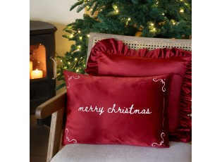 Červený sametový povlak na polštář Aix s výšivkou Merry Christmas – 50*35 cm