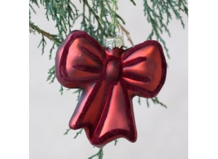 Červená vánoční skleněná ozdoba mašle Bow – 8*2*8 cm