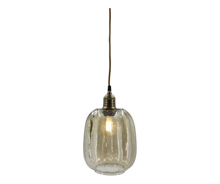 Skleněná lampa s kouřovým sklem a mosazným vrškem – Ø 19*29 cm / 40W/ E27 Chic Antique