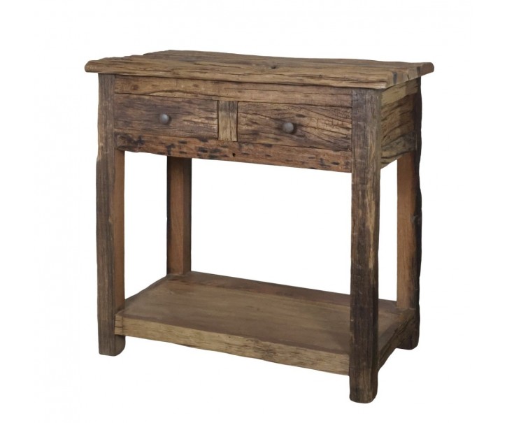 Hnědý antik konzolový stůl Grimaud se 2 zásuvkami z recyklovaného dřeva – 80*44*80 cm Chic Antique