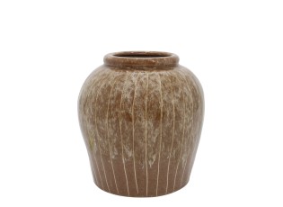Hnědá kameninová váza s pruhy Nature – Ø 23*23 cm