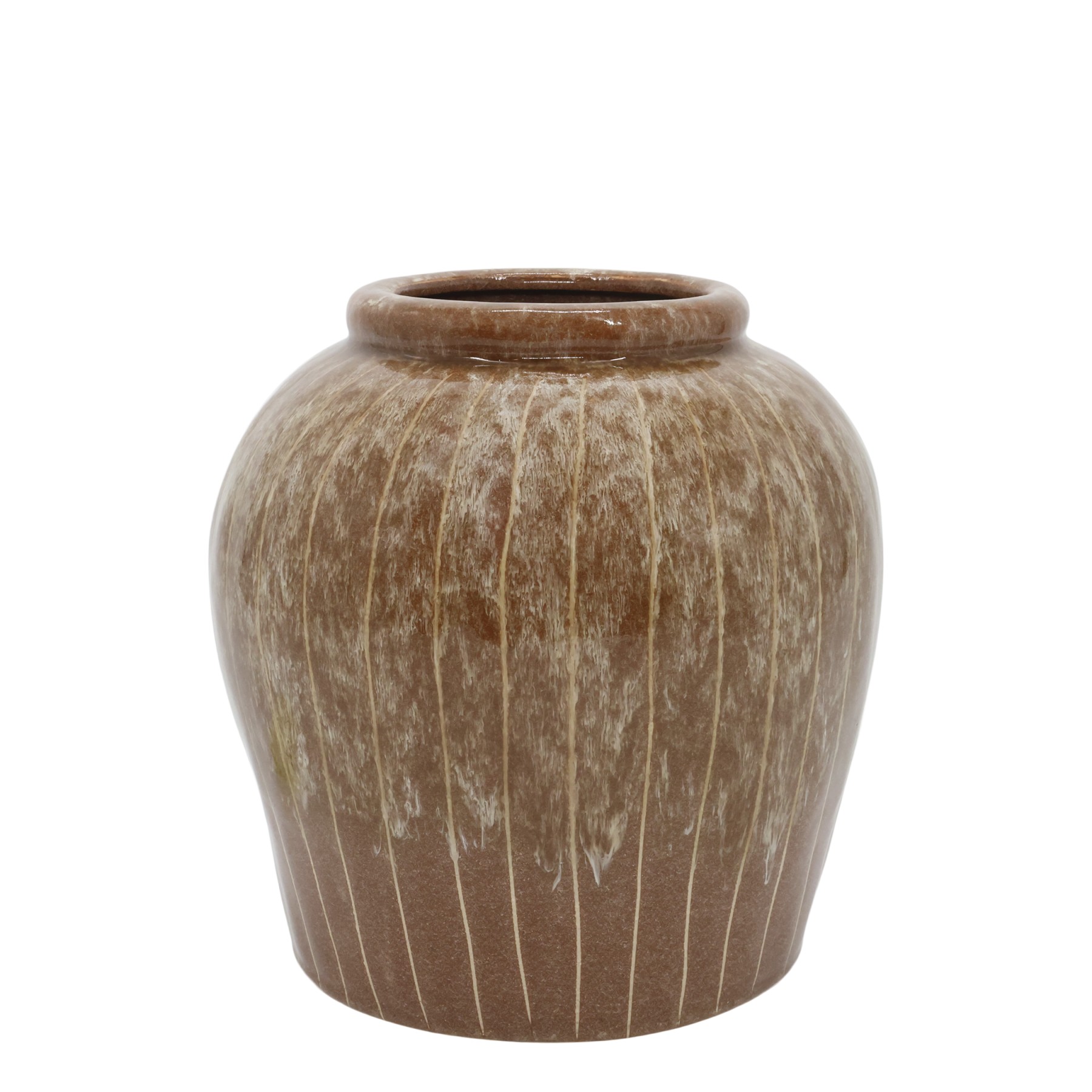 Hnědá kameninová váza s proužky Nature – Ø23*23 cm