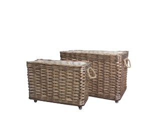 Sada 2ks hnědých košů French Basket Nature s kolečky – 82*48*55/ 66*33*44 cm