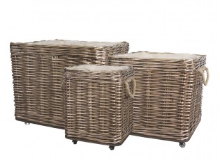 Sada 3ks hnědých košů French Basket Nature s kolečky – 70*70*60/ 55*55*51/ 40*40*45 cm