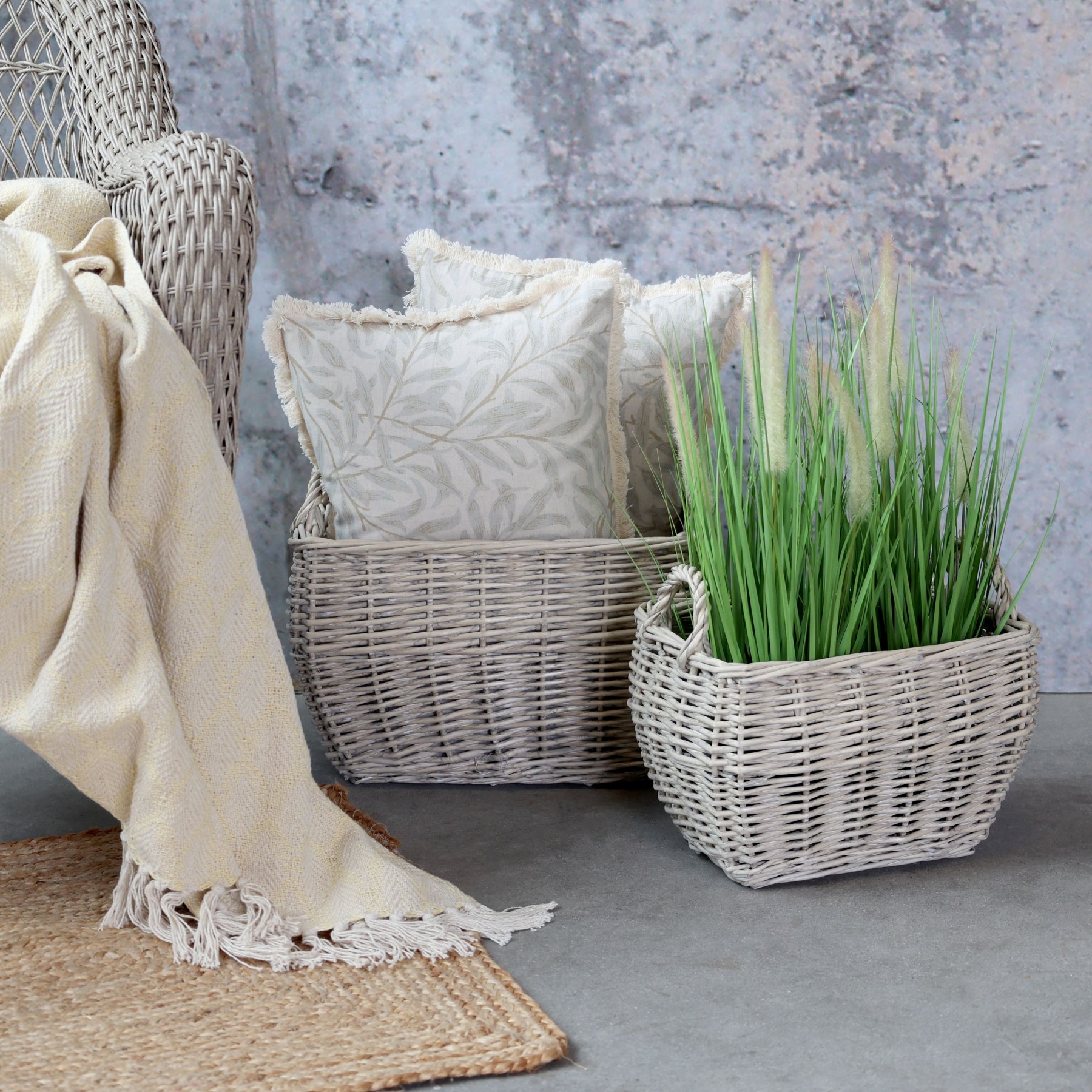 Sada 2 proutěných košů s madly French Basket Grey – 41*31*33/ 33*24*28 cm