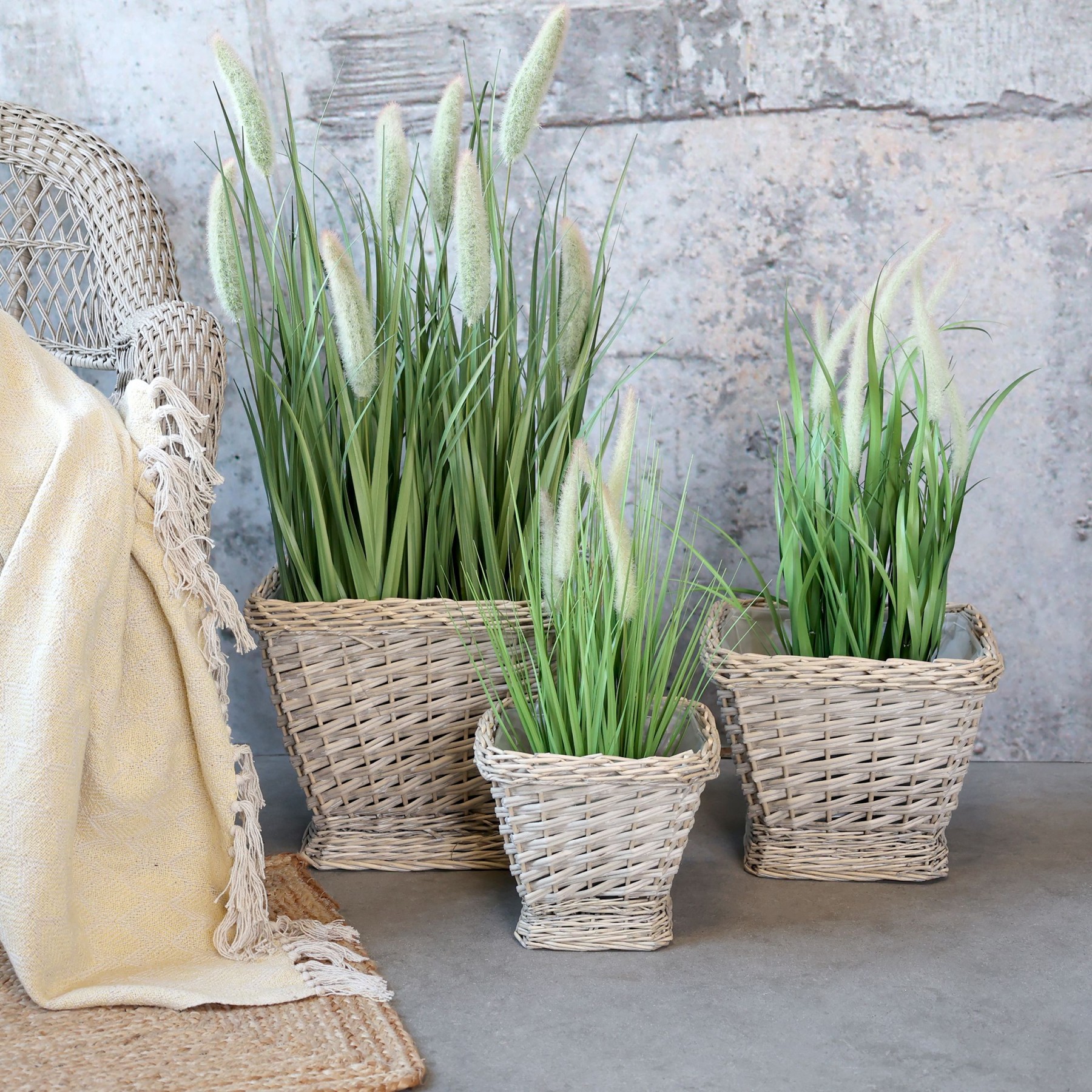 Sada 3ks květináčů s vložkou French Basket Grey – 40*40*32/ 33*33*26/ 25*25*22 cm
