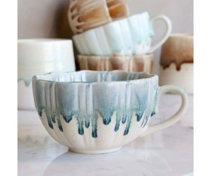 Porcelánový šálek se stékající glazurou New Bone China opálový – Ø 11*6,5 cm Chic Antique