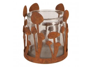 Rustikální rezavý svícen s houbičkami Mushroom Rust - Ø 12*14 cm