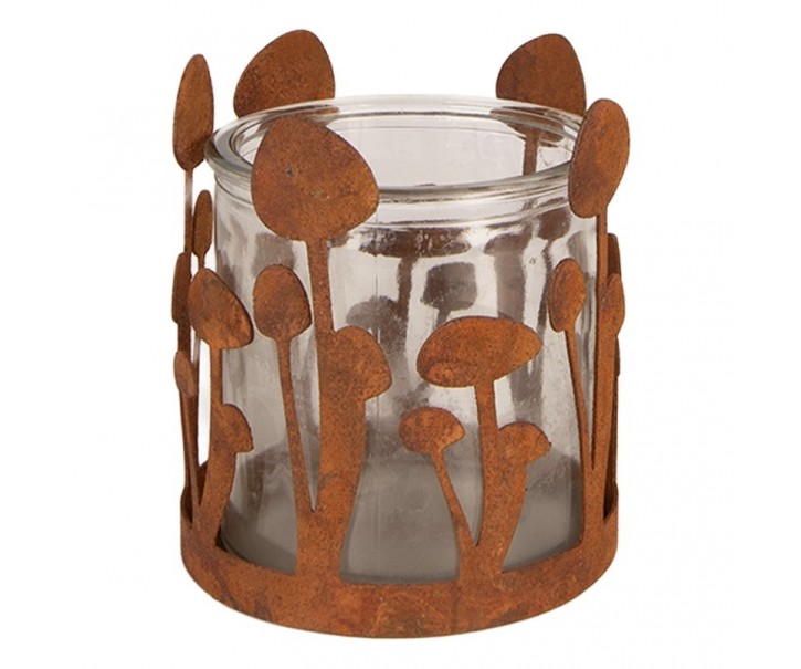 Rustikální rezavý svícen s houbičkami Mushroom Rust - Ø 12*14 cm Clayre & Eef