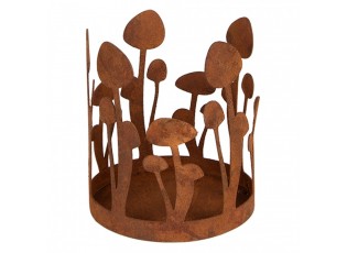 Rustikální rezavý svícen s houbičkami Mushroom Rust - Ø 12*14 cm