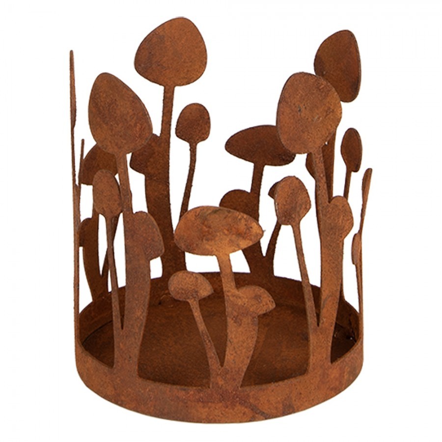 Rustikální rezavý svícen s houbičkami Mushroom Rust - Ø 12*14 cm Clayre & Eef Rustikální rezavý svícen s houbičkami Mushroom Rust - Ø 12*14 cm Clayre & Eef