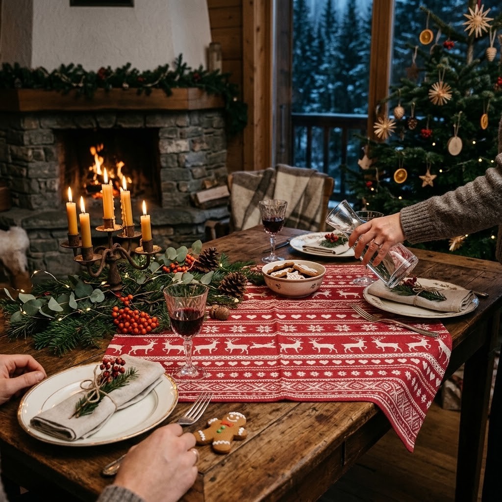 Červený bavlněný ubrus s jeleny Nordic Christmas New - 100*100 cm Clayre & Eef Červený bavlněný ubrus s jeleny Nordic Christmas New - 100*100 cm Clayre & Eef