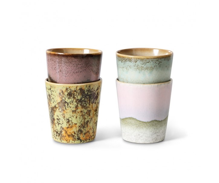 Sada 4ks kameninových hrnků na kávu 70s Serendipity – 7,5*7,5*8 cm/ 230ml HKLIVING