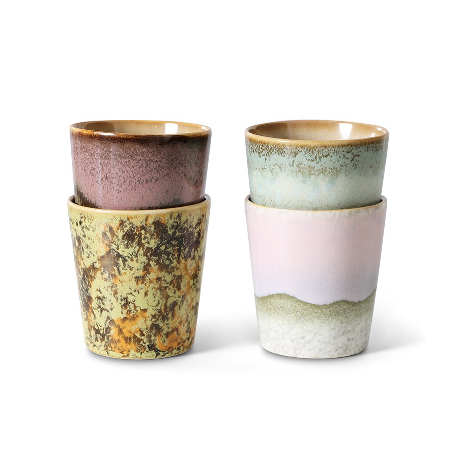 Sada 4ks kameninových hrnků na kávu 70s Serendipity – 7,5*7,5*8 cm/ 230ml