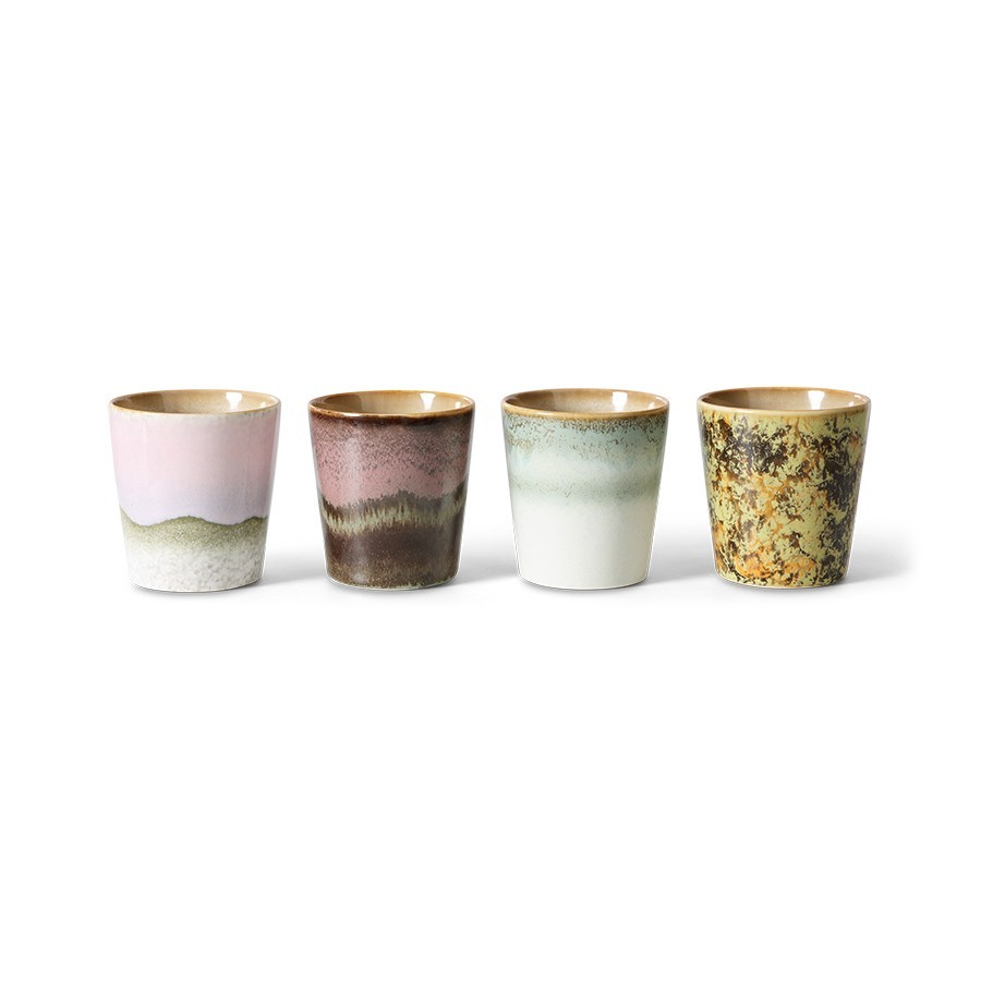 Sada 4ks kameninových hrnků na kávu 70s Serendipity – 7,5*7,5*8 cm/ 230ml HKLIVING Sada 4ks kameninových hrnků na kávu 70s Serendipity – 7,5*7,5*8 cm/ 230ml HKLIVING