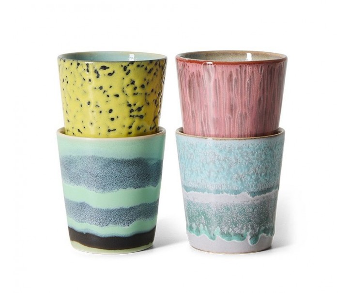 Sada 4ks kameninových hrnků na kávu 70s Artist – 7,5*7,5*8 cm / 230ml HKLIVING