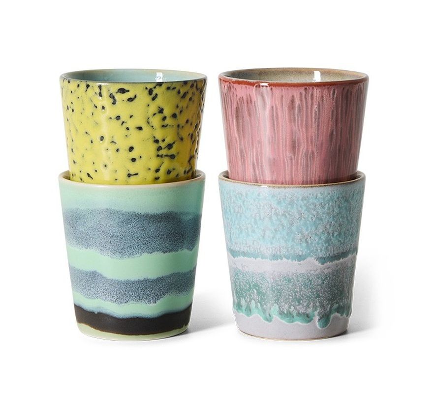 Sada 4ks kameninových hrnků na kávu 70s Artist – 7,5*7,5*8 cm / 230ml