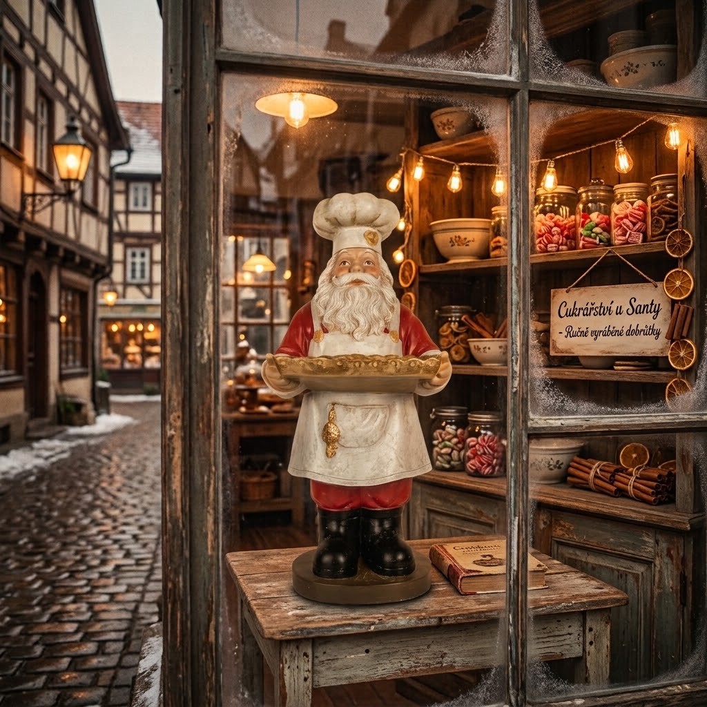 Vánoční dekorace figurka Santa Claus kuchař s podnosem - 40*39*81 cm Clayre & Eef Vánoční dekorace figurka Santa Claus kuchař s podnosem - 40*39*81 cm Clayre & Eef