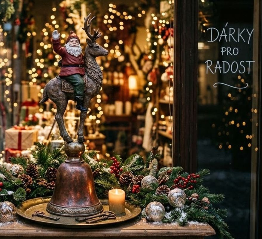 Vánoční dekorace figurka Santa na sobovi stojící na zvonku - 24*20*63 cm Clayre & Eef Vánoční dekorace figurka Santa na sobovi stojící na zvonku - 24*20*63 cm Clayre & Eef