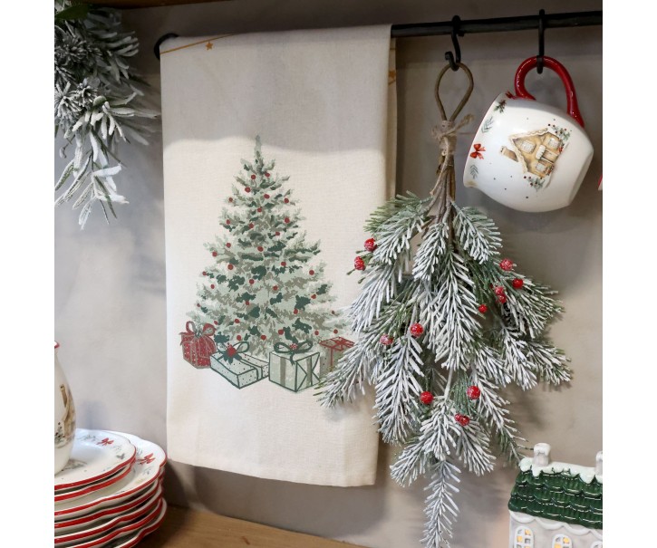 Béžová bavlněná utěrka Aix s vánočním stromkem Chic Antique – 50*70 cm Chic Antique