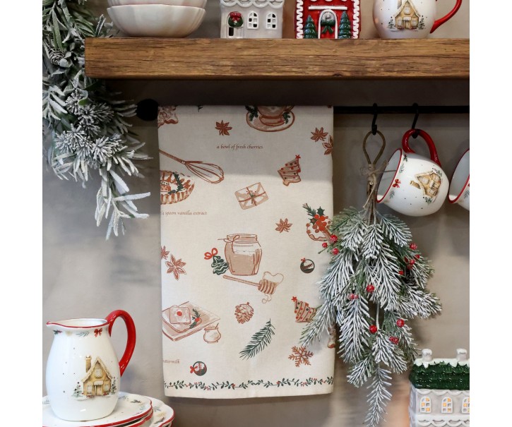 Béžová bavlněná utěrka Aix s potiskem vánočního pečení Chic Antique – 50*70 cm Chic Antique