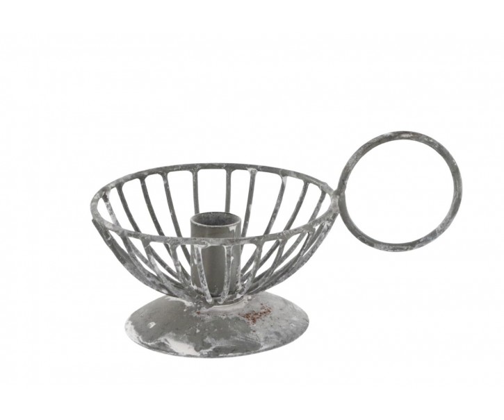 Šedý železný svícen na kónickou svíčku Chamberstick – 11*7*6 cm Chic Antique