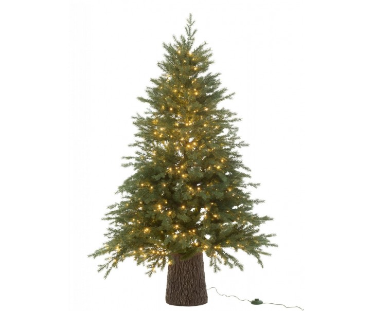Umělý vánoční stromek s 600 LED světly na dřevěném podstavci tmavě zelený – 110*110*150 cm J-Line by Jolipa