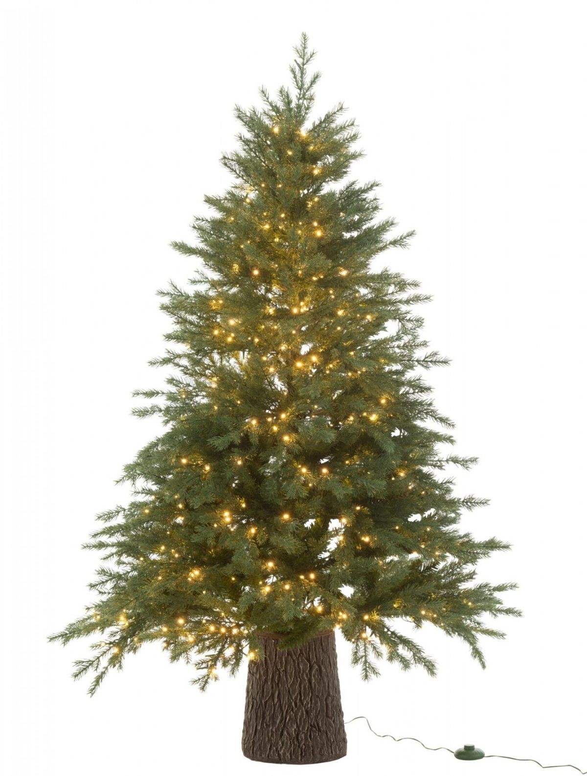 Umělý vánoční stromek s 600 LED světly na dřevěném podstavci tmavě zelený – 110*110*150 cm