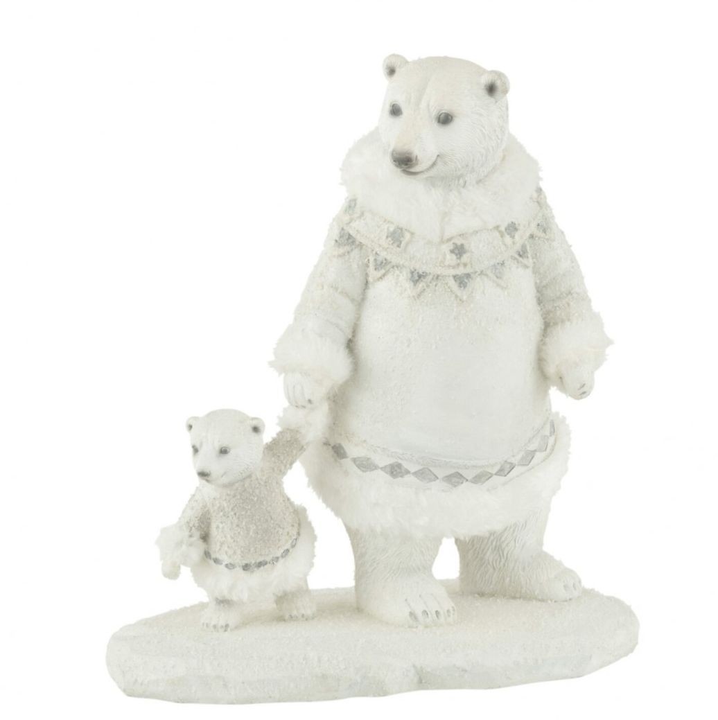 Bílá vánoční dekorace medvědice s medvídkem Polar Bear – 14*24*26 cm