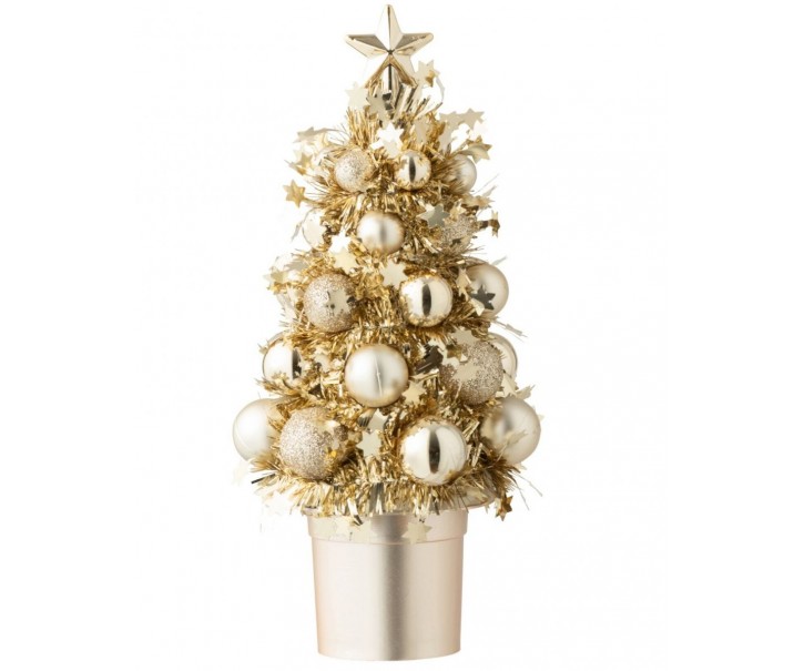 Zlatý vánoční dekorace stromeček s ozdobami Chrism Bauble – 10*10*20,5 cm J-Line by Jolipa
