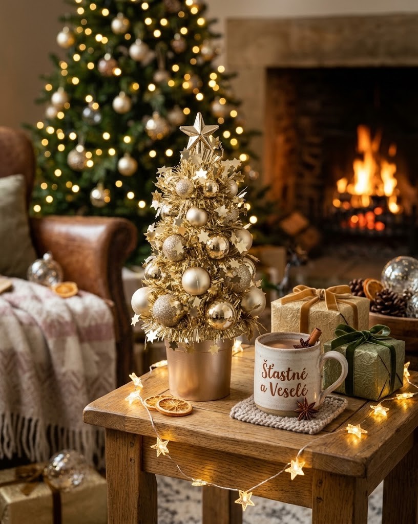 Zlatá vánoční dekorace stromeček s ozdobami Chrism Bauble – 10*10*20,5 cm J-Line by Jolipa Zlatá vánoční dekorace stromeček s ozdobami Chrism Bauble – 10*10*20,5 cm J-Line by Jolipa
