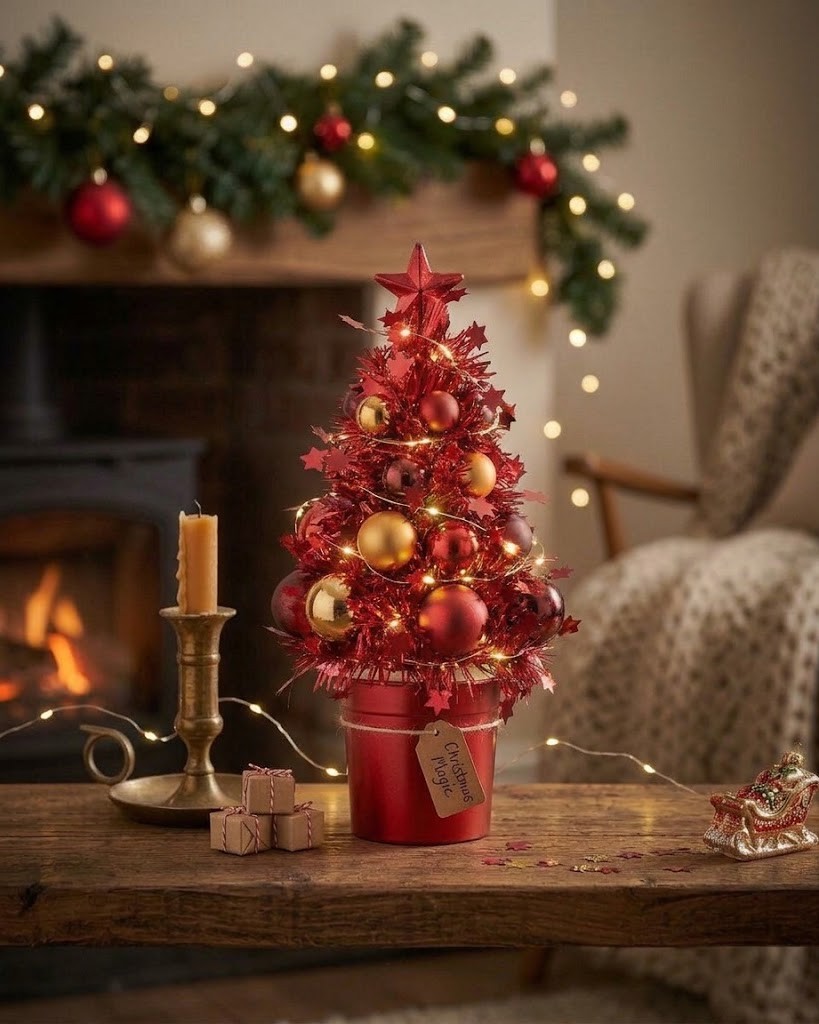 Červená vánoční dekorace stromeček s ozdobami Chrism Bauble – 10*10*20,5 cm J-Line by Jolipa Červená vánoční dekorace stromeček s ozdobami Chrism Bauble – 10*10*20,5 cm J-Line by Jolipa
