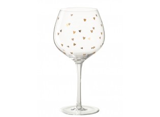 Sklenice na víno se zlatými srdíčky Hearts Gold – 10*10*21,5 cm / 600ml
