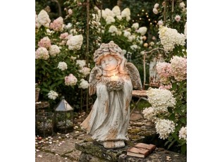 Béžová antik venkovní dekorace Angel na svíčku – 32*28*60 cm