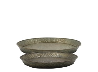 Sada 2ks mosazných antik kovových podnosů s vzorem Tray Antique – Ø 50*6 / Ø 40*6 cm