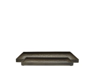 Sada 2ks mosazných antik kovových podnosů s vzorem Tray Antique – 31*16*2/ 35*24*2 cm