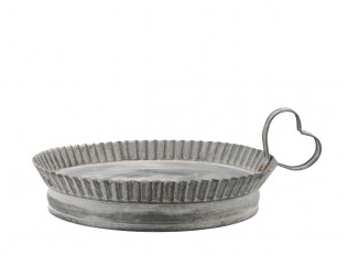 Zinkový kulatý tác s rukojetí ve tvaru srdce a vlnitým okrajem Tray Zinc Antique– Ø 24*4,5 cm