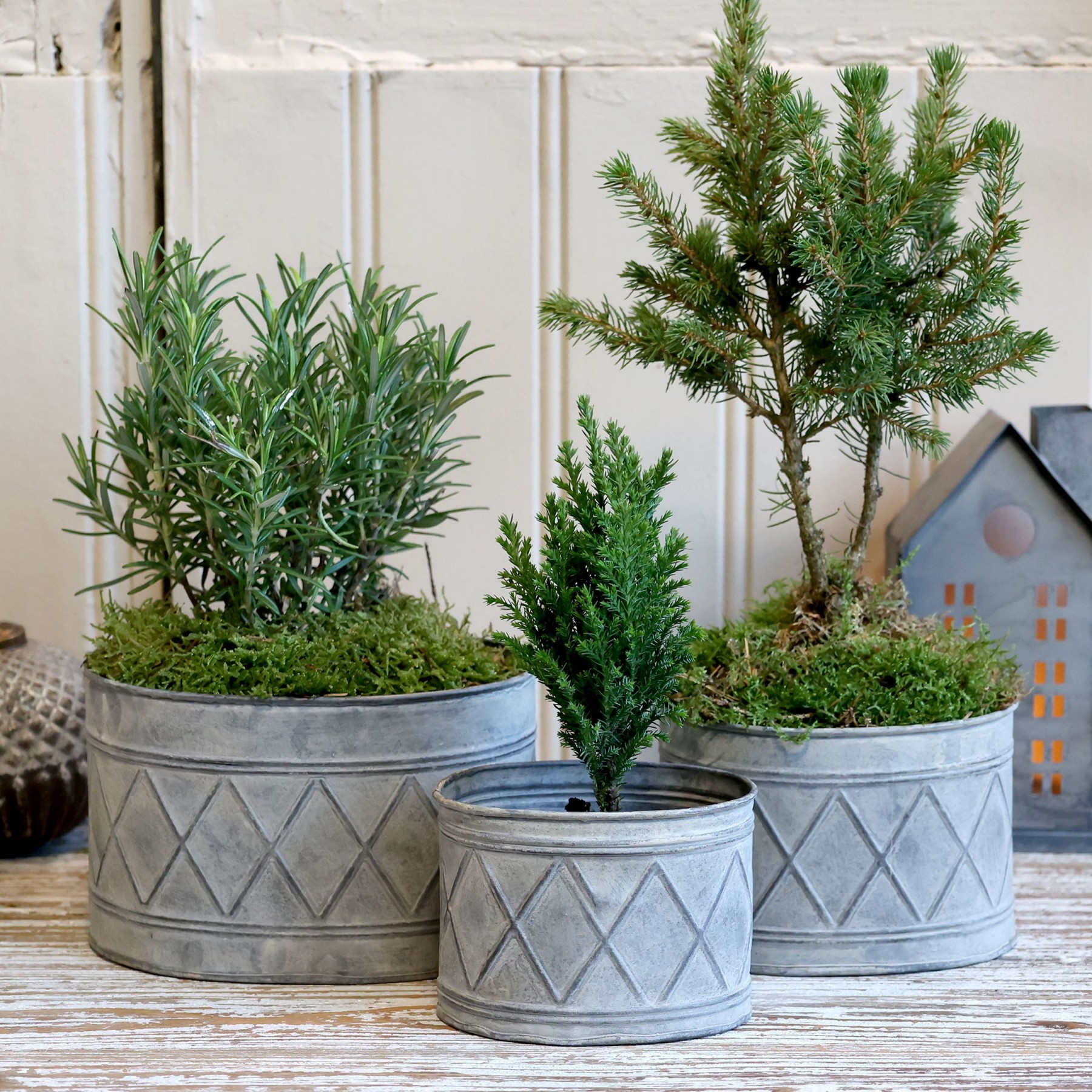 Sada 3ks zinkových květináčů se vzorem Zinc Antique – 18*13*12/ 15*11*10/ 12*9*9 cm